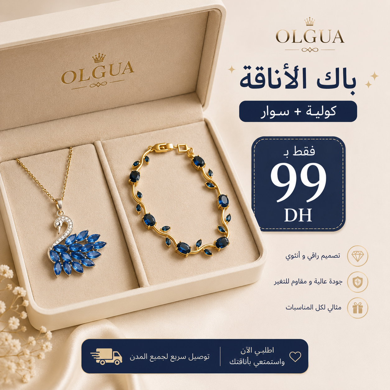 Pack Cygne Bleu & Bracelet tulip Élégance | Acier Inoxydable