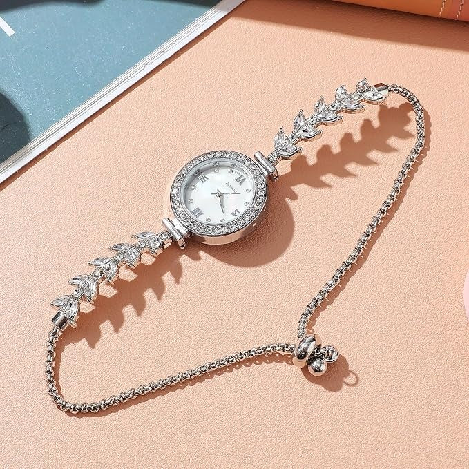 Montre Argentée Feuilles Cristal