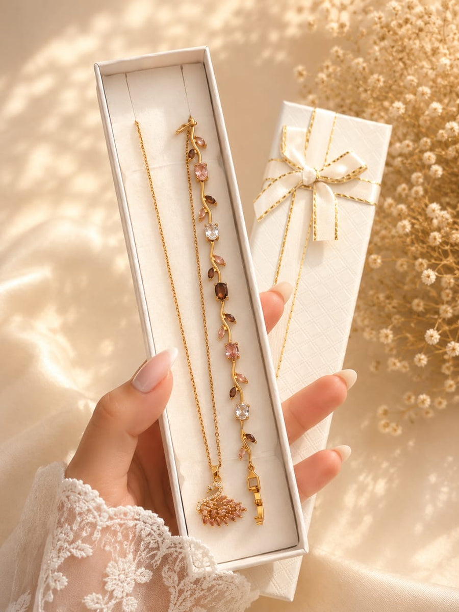 Parure Cygne Rose – Collier et Bracelet
