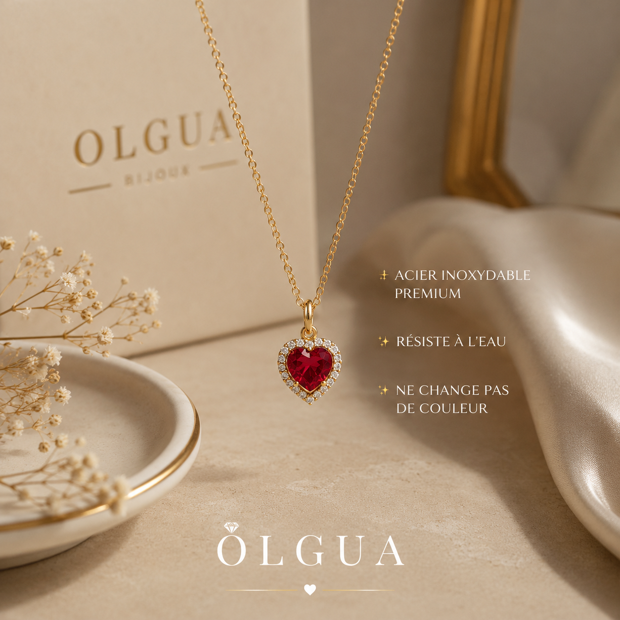 ❤️ Collier Cœur Rouge OLGUA