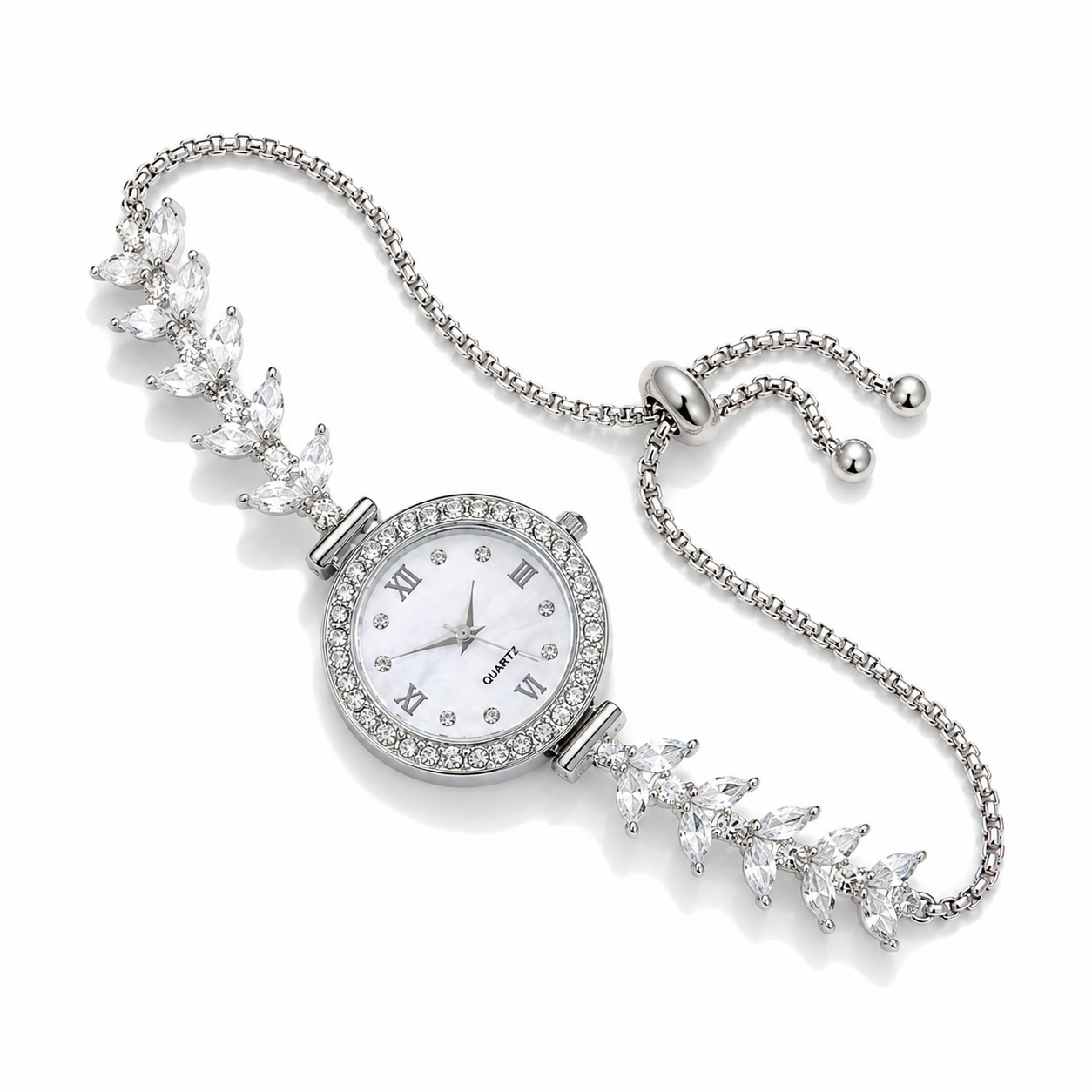 Montre Argentée Feuilles Cristal