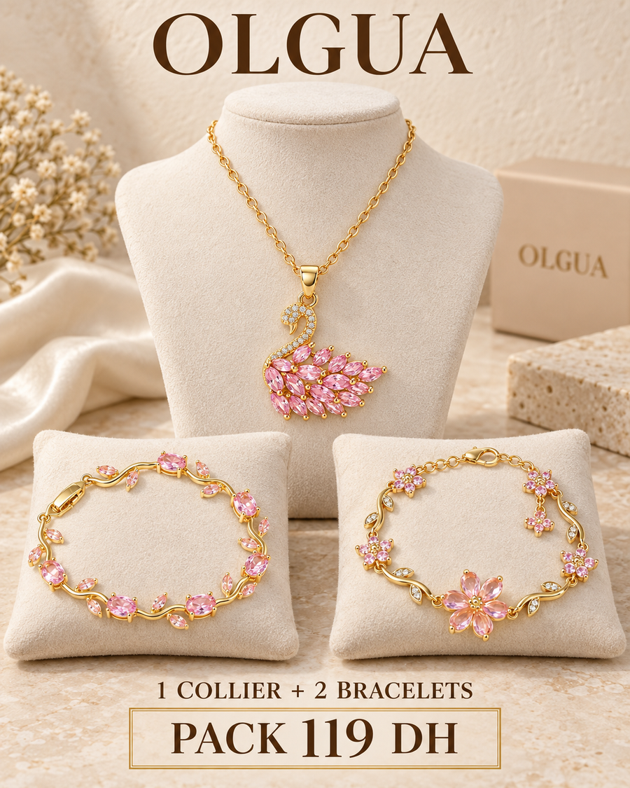 Pack Éclat Rose – 1 Collier + 2 Bracelets