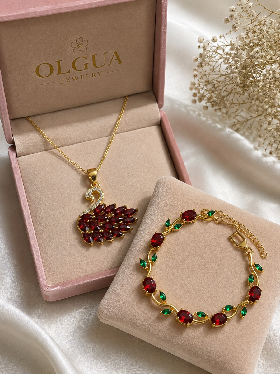 Pack Cygne Rubis ❤️ – Collier + Bracelet