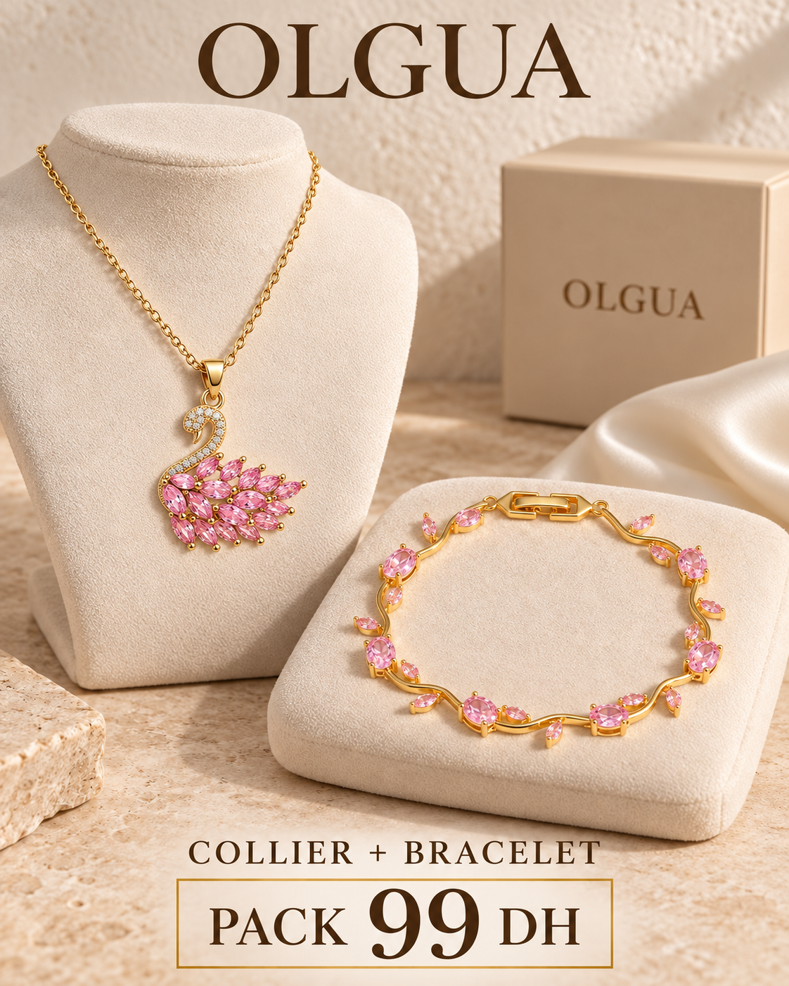 Duo Rose — Collier Cygne & Bracelet