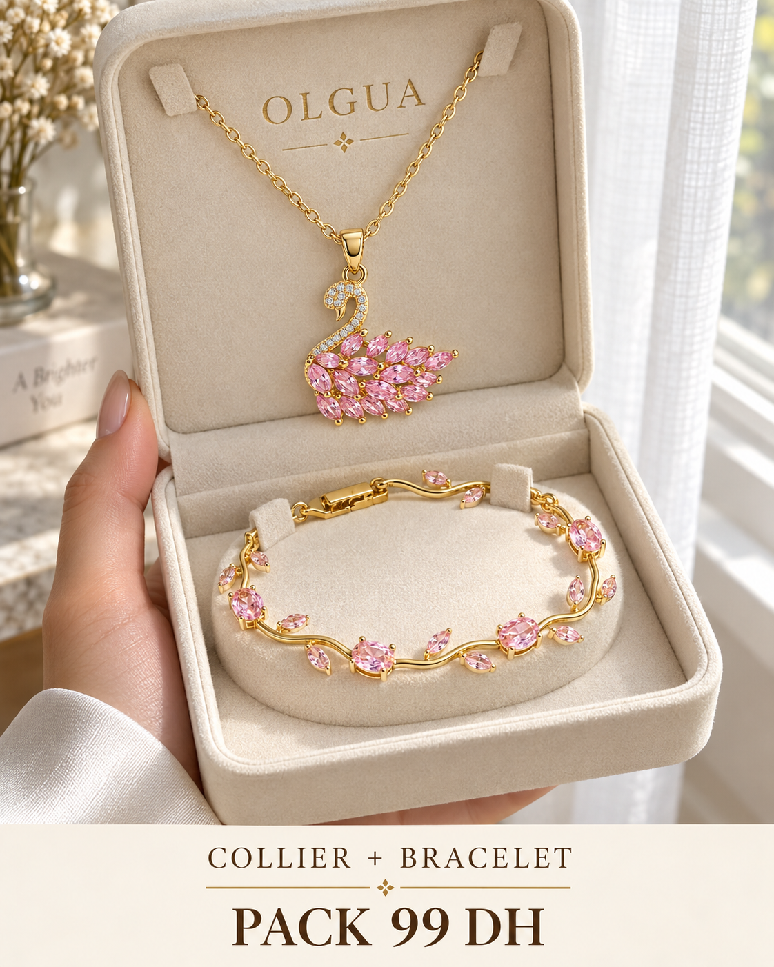 Duo Rose — Collier Cygne & Bracelet