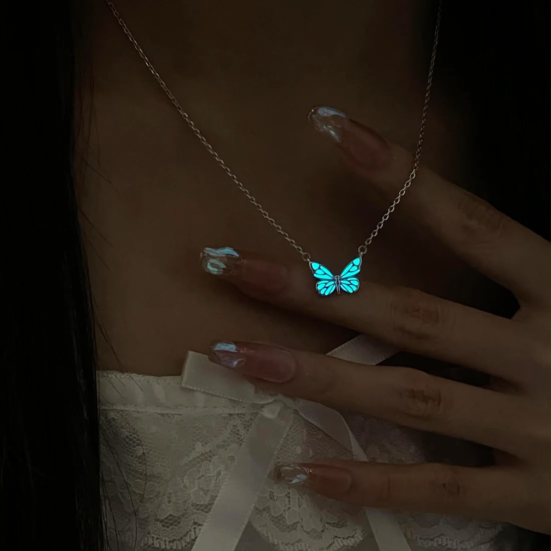 Blue Luminous Butterfly Necklace