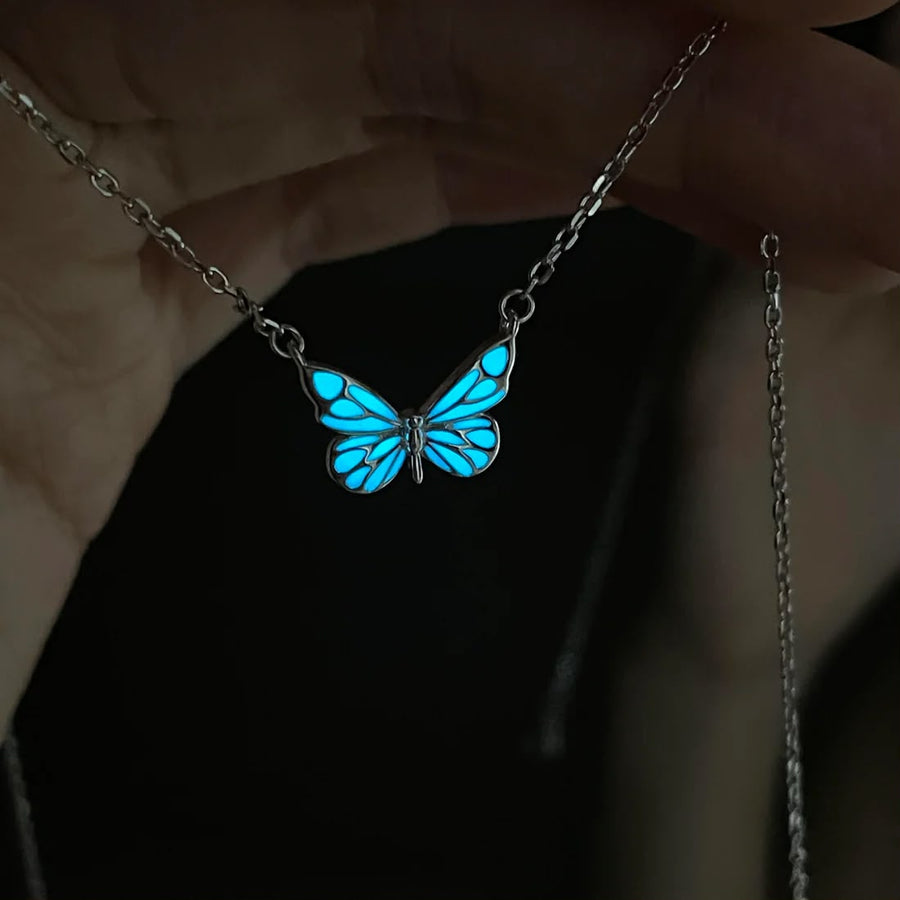 Blue Luminous Butterfly Necklace