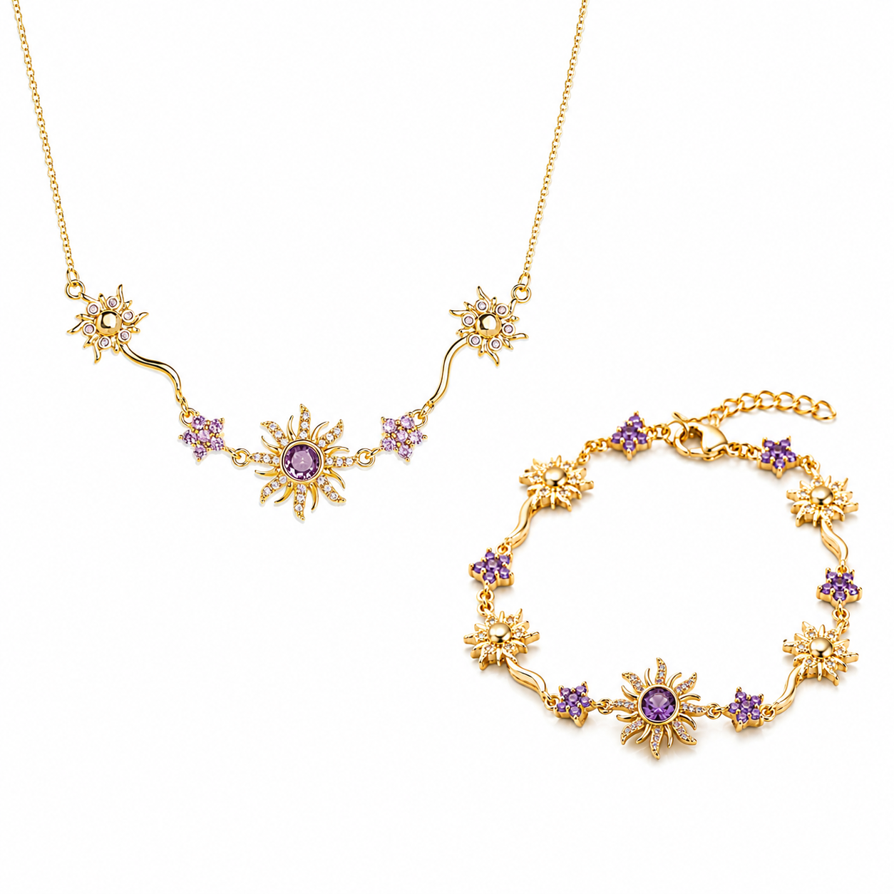 Parure Soleil Violet – Collier et Bracelet