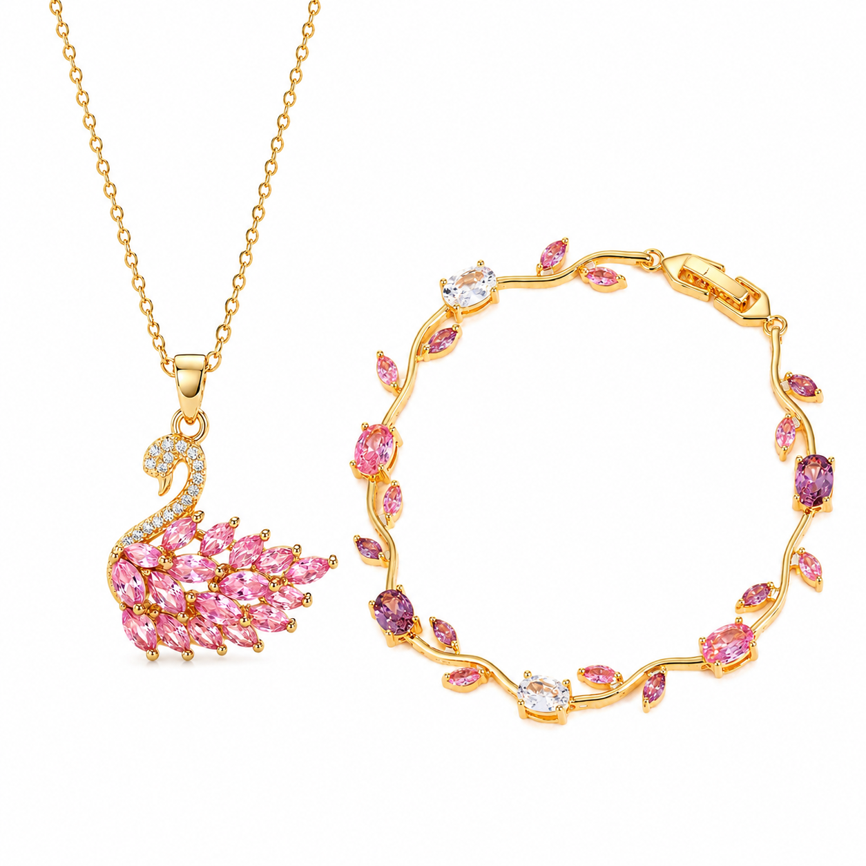 Parure Cygne Rose – Collier et Bracelet