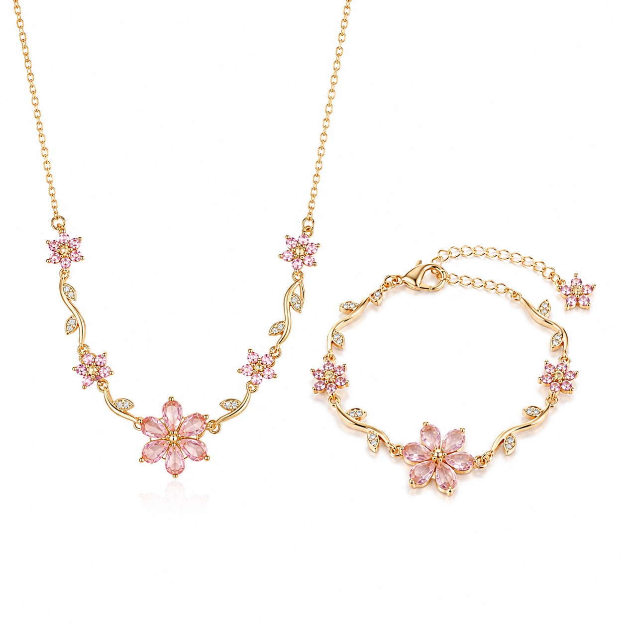 Parure Fleur Rose – Collier et Bracelet